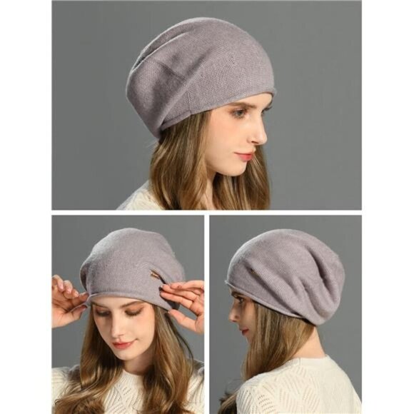 Ladies Wool Knitted Skull Beanies Cap Mixed Purple - Picture 6 of 6